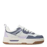 Championes urbanos de mujer Miss Carol modelo FORNI, color blanco con detalles en gris y lila, con suela chunky color caramelo.