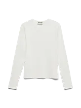 Camiseta de manga larga de algodón orgánico color blanco, con cuello redondo y calce ajustado.