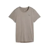 Remera deportiva Puma Tad Essentials, color gris topo, con cuello redondo, manga corta y el logo de la marca estampado en el pecho.