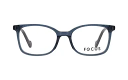 Armazón de anteojos Focus Premium modelo 4187, de diseño rectangular con marco de acetato en color azul traslúcido.