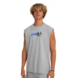 Musculosa O'Neill de corte amplio y estilo noventero, color gris melange, con cuello redondo y estampa frontal con el logotipo de la marca en azul y negro.