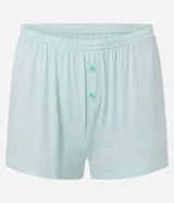 Conjunto de pijama compuesto por musculosa de rib con escote halter y bordado 'dreams', y short con cintura elástica y botones decorativos.