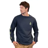 Remera de manga larga azul marino con logo de Volcom en el pecho y en la manga izquierda.