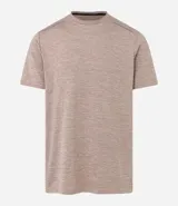 Remera deportiva masculina de manga corta con cuello redondo, confeccionada en tejido técnico con tecnología Dry para mayor transpirabilidad. Presenta detalles reflectantes en los hombros y un diseño liso en color verde melange.