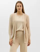 Cardigan abierto de tejido acanalado, con bolsillos frontales y mangas largas de corte entallado con puños de rib.