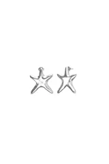 Aros tipo caravanas con diseño de estrella de mar, con acabado plateado brillante.