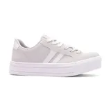 Championes urbanos Via Marte Thais color gris claro con plataforma blanca y detalle de dos líneas blancas en el lateral.