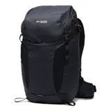 Mochila Columbia Triple Canyon color negro, diseñada para senderismo, con capacidad de 24 litros, panel trasero de malla transpirable, tirantes acolchados, cinturón ajustable, funda impermeable y compartimento compatible con hidratación.