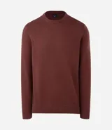 Suéter masculino de tejido de punto pesado, color negro, con cuello redondo y mangas largas con puños acanalados. Presenta un diseño liso con barra ajustada en la cintura.
