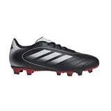 Championes de fútbol Adidas Goletto IX FG/MG, color negro con detalles en blanco y rojo. Presentan empeine sintético acolchado y suela versátil para césped natural seco y artificial.