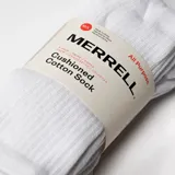 Pack de tres pares de medias largas de algodón color blanco, con diseño acanalado, talón y puntera acolchados, y detalle de línea naranja en la punta.
