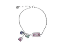 Pulsera de plata 925 con dije en forma de cassette con circonias de colores.