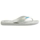 Sandalias de goma Havaianas Top Max Comfort, modelo de dedo color blanco con tiras anchas texturizadas y el logo de la marca en azul.
