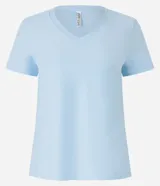 Blusa de algodón de manga corta y cuello en V, de diseño liso en color tostado.