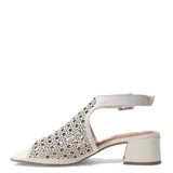 Sandalias de cuero negro con diseño calado láser en la capellada, taco block bajo y pulsera con hebilla ajustable al tobillo.