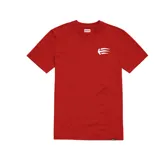 Remera roja de manga corta con logo de Etnies estampado en blanco en el pecho.