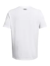 Remera deportiva Under Armour de manga corta color blanco, con cuello redondo y el logotipo de la marca impreso en el pecho en color negro.