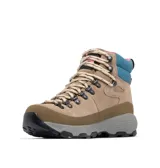 Botas de trekking Columbia modelo Newton Alpine Pt Techlite, de color marrón con detalles en celeste y fucsia en el tobillo. Cuentan con empeine de ante, suela de caucho de alta tracción y cordones de ajuste.