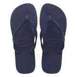 Ojotas Havaianas modelo Top, color gris oscuro con tiras plateadas metálicas con relieve.