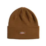 Gorro de lana marrón con logo de la marca Dickies en el borde.