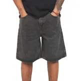 Bermuda de denim Quiksilver color negro con efecto acid wash, corte holgado y bolsillos delanteros y traseros.