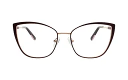 Armazón de anteojos de receta Demenego modelo 139/55, con forma de ojo de gato, color rojo y detalles dorados.