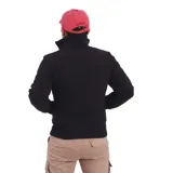 Campera de micropolar azul marino con cierre frontal y cuello alto. Tiene bolsillos laterales y puños acanalados.