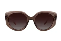 Lentes de sol Azzaro con armazón de acetato en tono marrón translúcido y diseño de estilo mariposa. Cuentan con cristales degradados en color marrón y protección polarizada.