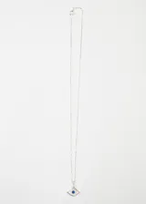 Collar de plata 925 con dije de ojo turco con circonias blancas y un cristal azul en el centro.