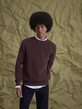 Sweater de cuello redondo confeccionado en tejido de algodón grueso, con diseño de manga raglán y puños acanalados.