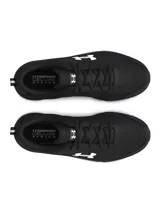 Championes de running Under Armour Charged Assert, color negro con logo lateral y entresuela en blanco. Presentan una parte superior de malla transpirable con revestimientos de cuero sintético para mayor soporte y sujeción.