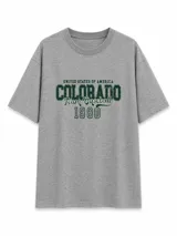 Remera de corte holgado en color gris melange, con estampa frontal estilo universitario en tonos verde oscuro que incluye el texto 'United States of America Colorado Team Baseball 1988'.