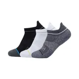 Pack de tres pares de medias tobilleras deportivas Hoka, en colores negro, blanco y gris melange, con diseño anatómico y refuerzos acolchados.