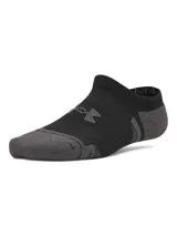Pack de tres pares de medias invisibles Under Armour en color negro con punteras y talones grises, con logo de la marca en el empeine.