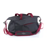 Bolso duffle Umbro gris con detalles en rojo, logo estampado y correa ajustable. Ideal para transportar ropa deportiva y accesorios.
