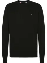 Sweater negro de algodón con cuello redondo y logo de Tommy Hilfiger bordado en el pecho.
