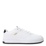 Championes Puma Court Classic de estilo urbano inspirado en el tenis, con diseño de líneas limpias y detalles en dorado. Presentan una parte superior de material sintético con perforaciones laterales para mayor ventilación y una suela de goma resistente.