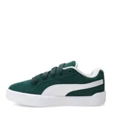 Championes Puma modelo Park Life Style Easy SD, de corte bajo, confeccionados en gamuza color verde oscuro con detalles en blanco. Presentan el logo de la marca en el lateral y en la lengüeta, con suela de goma blanca.