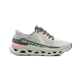 Championes deportivos Skechers Slip-Ins Glide Step Altus de color gris con detalles en rosado, celeste y gris oscuro. Cuenta con tecnología Heel Pillow, parte superior de malla Stretch Fit con cordones ajustables y entresuela geométrica acolchada.