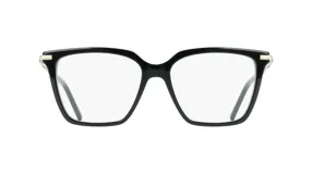Armazón de anteojos Ferragamo modelo 3038, de estilo cuadrado con marco de acetato en color negro y detalles metálicos en las varillas.
