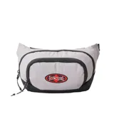 Riñonera gris con detalles en negro y logo de Rip Curl bordado en rojo.
