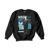 Buzo negro de cuello redondo con estampado gráfico de Michael Scott de la serie The Office, incluyendo frases icónicas del personaje y el logo de Dunder Mifflin.
