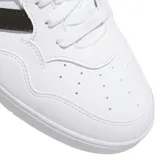 Championes Adidas Hoops 4.0 Mid de caña media, color blanco con detalles en negro en las tres tiras laterales y en el cuello.