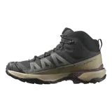 Botas de trekking Salomon X Ultra 360 Mid Gore-Tex, de media caña, color negro, gris y tostado. Cuenta con tecnología impermeable Gore-Tex, chasis avanzado para mayor estabilidad, suela Contagrip con agarre todoterreno y cordones tradicionales.