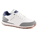 Championes deportivos Zoo York modelo Dan, en color blanco con detalles en gris y azul marino. Cuentan con pasadores blancos, suela de goma marrón y la marca grabada en el lateral.