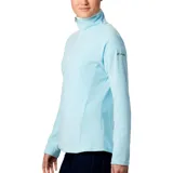 Buzo Columbia de mujer, color celeste, con medio cierre frontal, cuello alto y corte femenino.