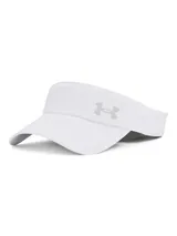Visera deportiva Under Armour Velociti blanca con logo gris.