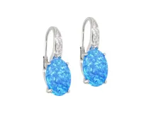 Caravanas colgantes de plata 925 con circonias y piedra ópalo turquesa.