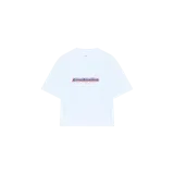 Remera oversize blanca Eme Studios, con cuello redondo, mangas cortas y estampa frontal con el logo de la marca en colores azul y rojo junto al texto 'always grateful'.