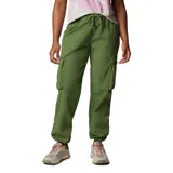 Pantalón cargo Columbia de corte holgado, color verde oliva. Presenta cintura elástica con cordón ajustable, bolsillos laterales y bolsillos cargo con cierre en los muslos. El dobladillo inferior cuenta con ajuste mediante ceñidor.